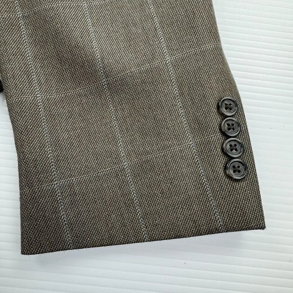 Jos A Bank 44R Sport Coat Blazer Taupe Gray Silk Camel Hair Windowpane